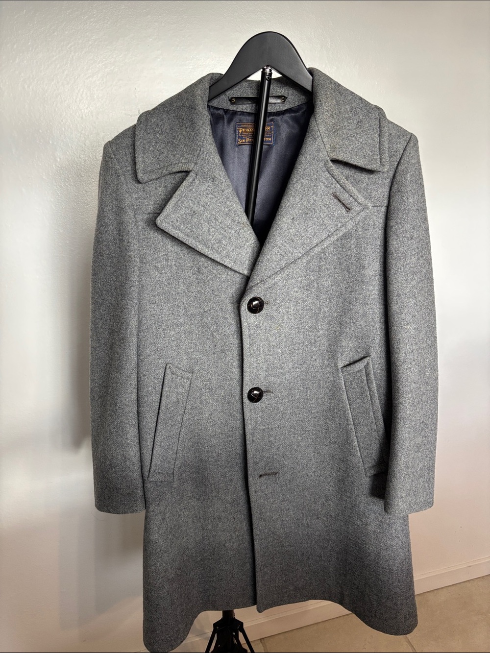 Pendleton Gray Wool-Blend Pea Coat with Notched Lapel